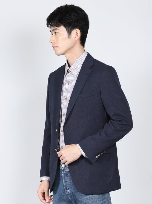 ストレッチ 起毛2ボタンジャケット 紺