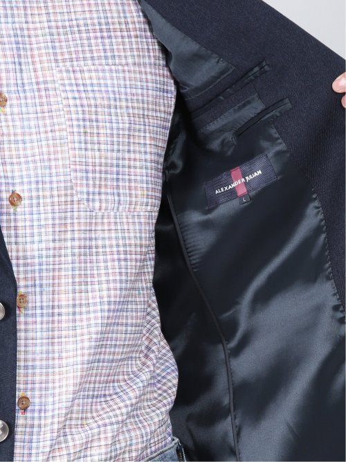 ストレッチ 起毛2ボタンジャケット 紺