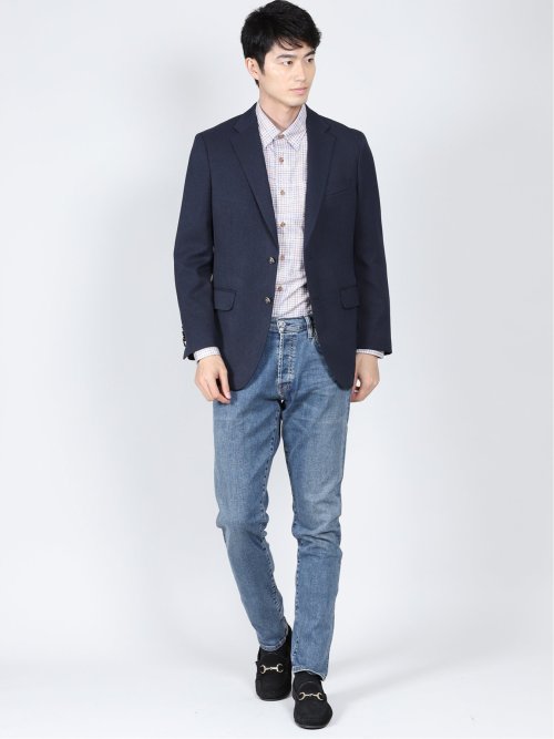 ストレッチ 起毛2ボタンジャケット 紺