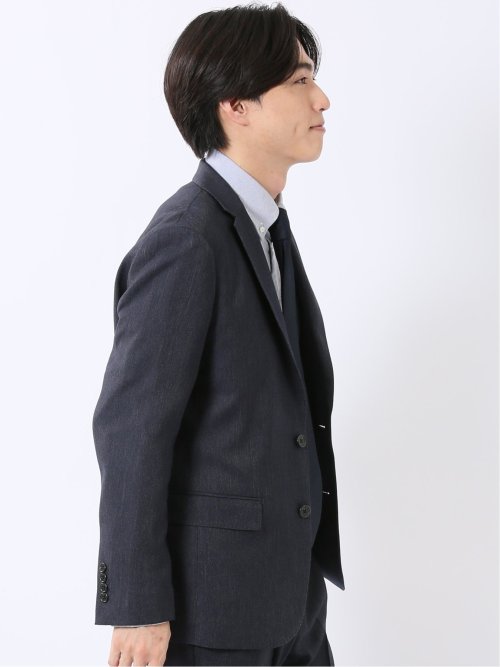 ジャケット メンズ ビジネス セットアップ可能 ストレッチ ウォッシャブル スリム 2ボタン テーラード デニム調 紺