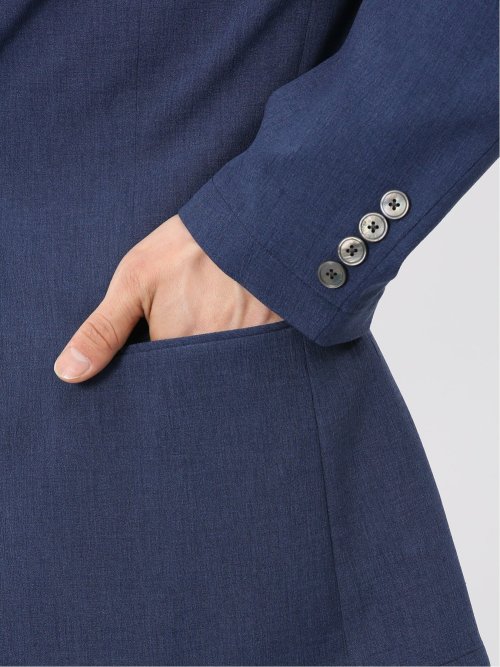 リネン調 スリムフィット 2ボタン ジャケット 青(セットアップ可能)