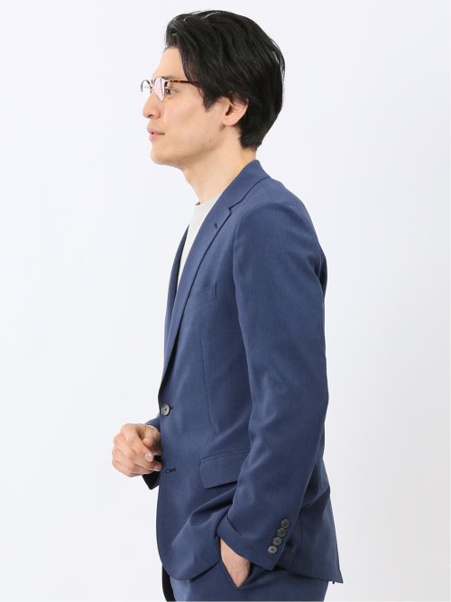 リネン調 スリムフィット 2ボタン ジャケット 青(セットアップ可能)