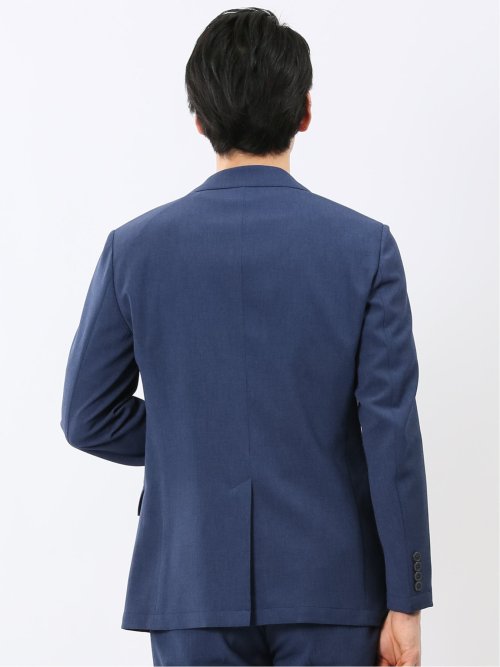 リネン調 スリムフィット 2ボタン ジャケット 青(セットアップ可能)