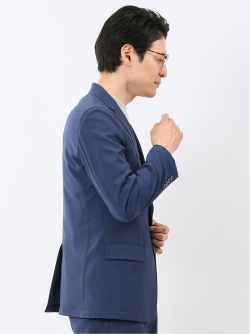 リネン調 スリムフィット 2ボタン ジャケット 青(セットアップ可能)