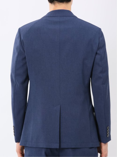 リネン調 スリムフィット 2ボタン ジャケット 青(セットアップ可能)