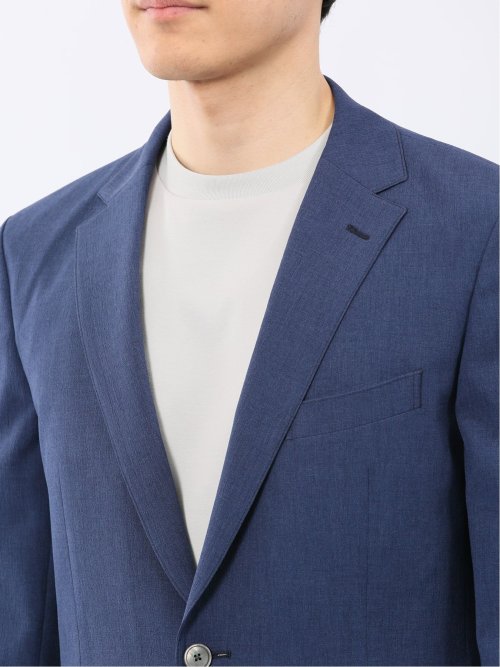リネン調 スリムフィット 2ボタン ジャケット 青(セットアップ可能)