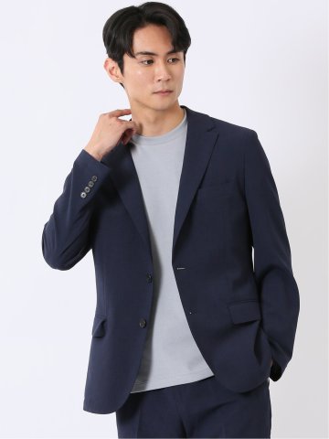 リネン調 スリムフィット 2ボタン ジャケット 紺(セットアップ可能)