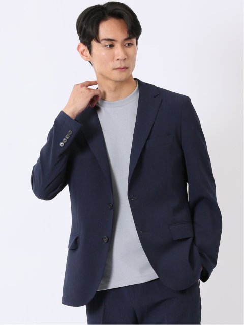 リネン調 スリムフィット 2ボタン ジャケット 紺(セットアップ可能)