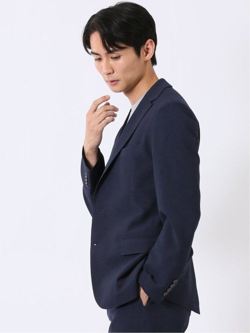 リネン調 スリムフィット 2ボタン ジャケット 紺(セットアップ可能)