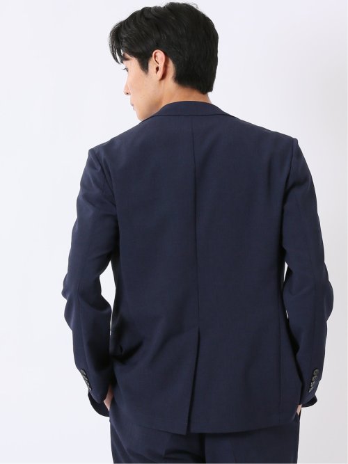 リネン調 スリムフィット 2ボタン ジャケット 紺(セットアップ可能)