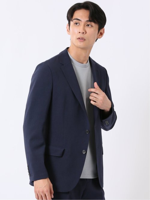 リネン調 スリムフィット 2ボタン ジャケット 紺(セットアップ可能)