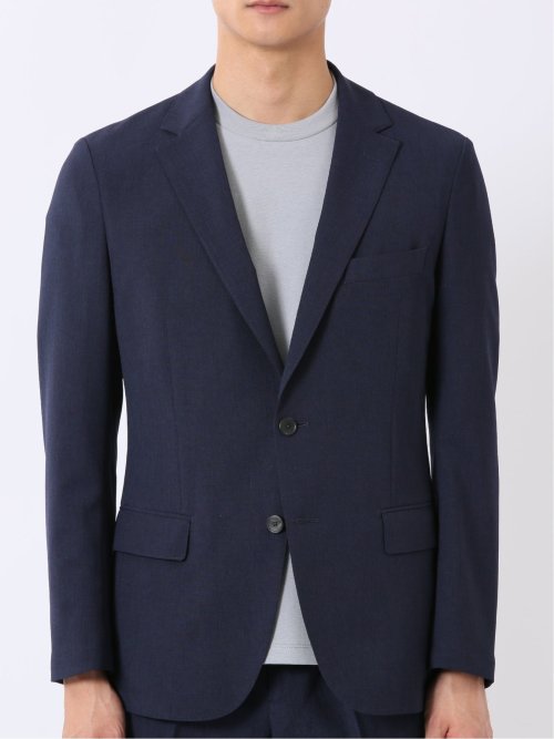 リネン調 スリムフィット 2ボタン ジャケット 紺(セットアップ可能)