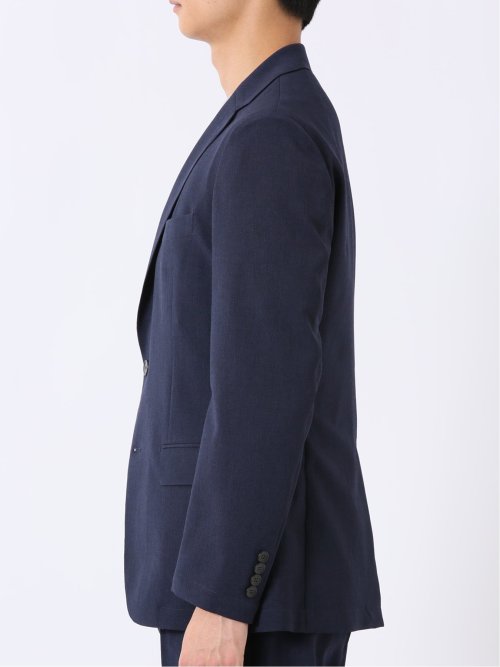 リネン調 スリムフィット 2ボタン ジャケット 紺(セットアップ可能)
