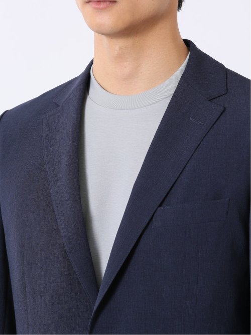 リネン調 スリムフィット 2ボタン ジャケット 紺(セットアップ可能)