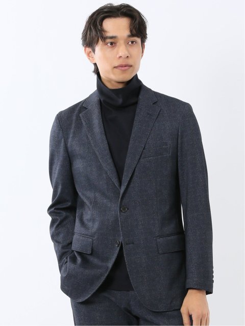 TechMove スリムフィット 2ボタンジャケット チェック紺(セットアップ可能)