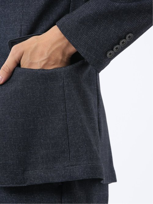 TechMove スリムフィット 2ボタンジャケット チェック紺(セットアップ可能)