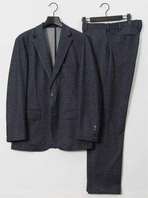 TechMove スリムフィット 2ボタンジャケット チェック紺(セットアップ可能)