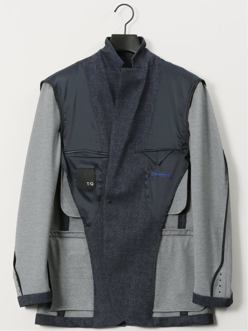 TechMove スリムフィット 2ボタンジャケット チェック紺(セットアップ可能)