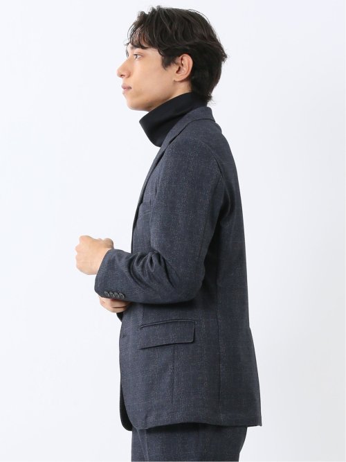 TechMove スリムフィット 2ボタンジャケット チェック紺(セットアップ可能)