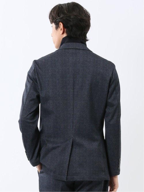 TechMove スリムフィット 2ボタンジャケット チェック紺(セットアップ可能)