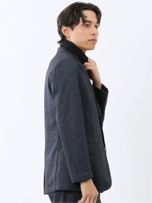 TechMove スリムフィット 2ボタンジャケット チェック紺(セットアップ可能)