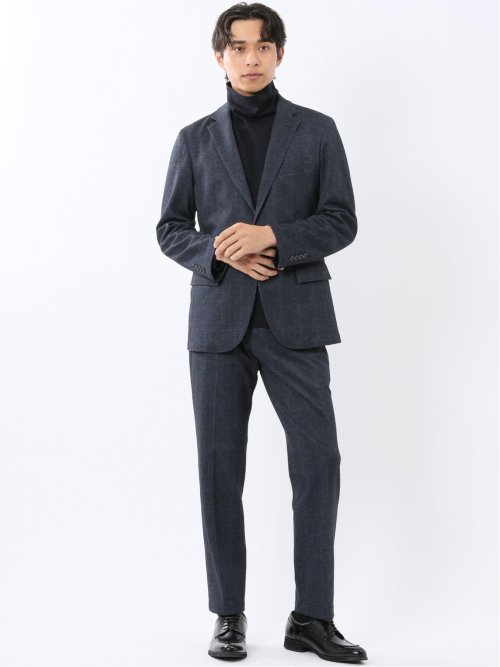 TechMove スリムフィット 2ボタンジャケット チェック紺(セットアップ可能)