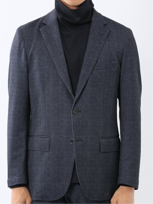 TechMove スリムフィット 2ボタンジャケット チェック紺(セットアップ可能)