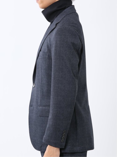 TechMove スリムフィット 2ボタンジャケット チェック紺(セットアップ可能)