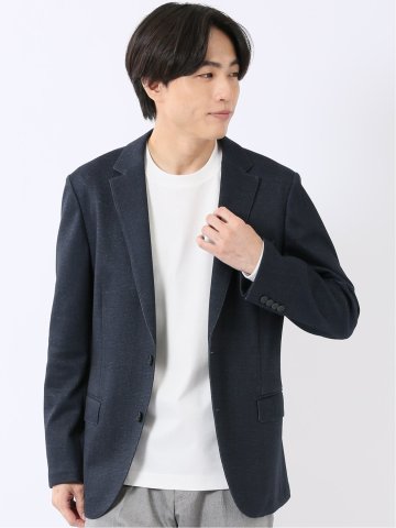 ジャケット メンズ ビジネス セットアップ可能 ストレッチ ウォッシャブル スリム 2ボタン テーラード チェック 紺 テックムーブ