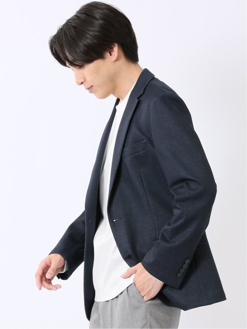 ジャケット メンズ ビジネス セットアップ可能 ストレッチ ウォッシャブル スリム 2ボタン テーラード チェック 紺 テックムーブ