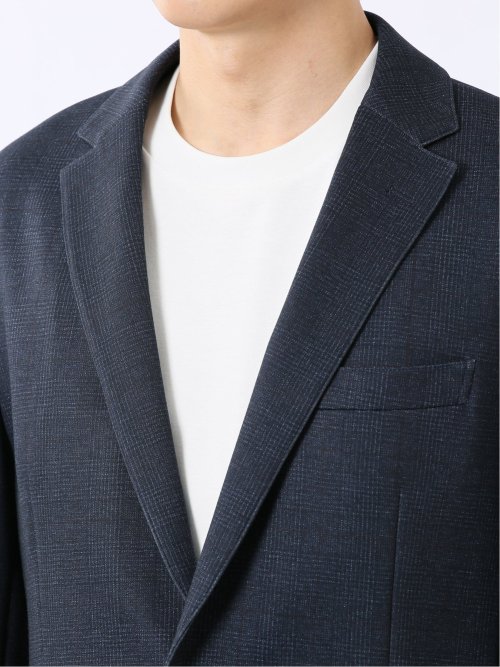 ジャケット メンズ ビジネス セットアップ可能 ストレッチ ウォッシャブル スリム 2ボタン テーラード チェック 紺 テックムーブ