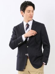 ストレッチウォッシャブル ウール混 スリムフィット 2ボタンジャケット 紺