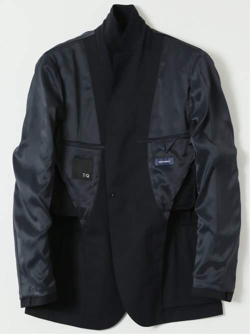 ストレッチウォッシャブル ウール混 スリムフィット 2ボタンジャケット 紺