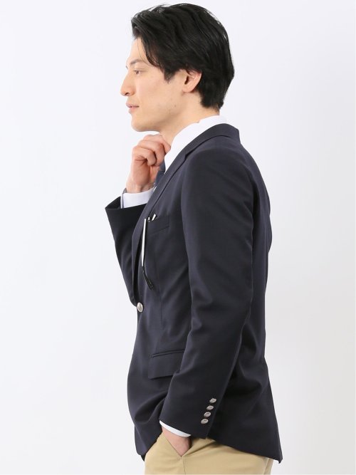 ストレッチウォッシャブル ウール混 スリムフィット 2ボタンジャケット 紺