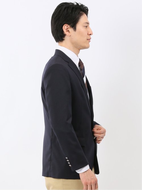 ストレッチウォッシャブル ウール混 スリムフィット 2ボタンジャケット 紺