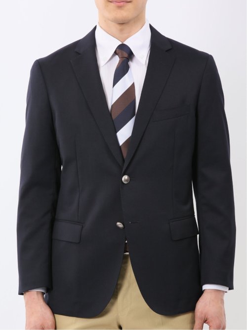 ストレッチウォッシャブル ウール混 スリムフィット 2ボタンジャケット 紺