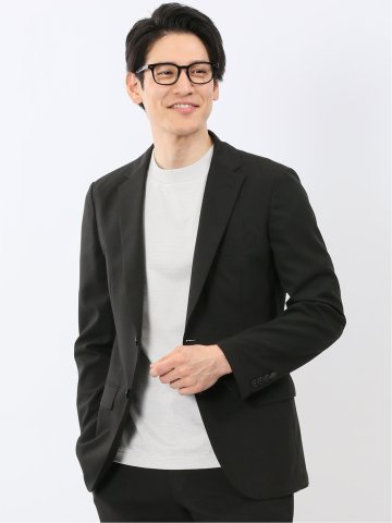 接触冷感 吸湿速乾 スリムフィット 2ボタン ジャケット 黒(セットアップ可能)