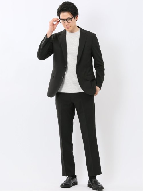 接触冷感 吸湿速乾 スリムフィット 2ボタン ジャケット 黒(セットアップ可能)