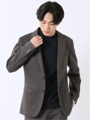 ジャケット メンズ ビジネス セットアップ可能 ストレッチ ウォッシャブル スリム 2ボタン テーラード ヘリンボン 茶 テックムーブ