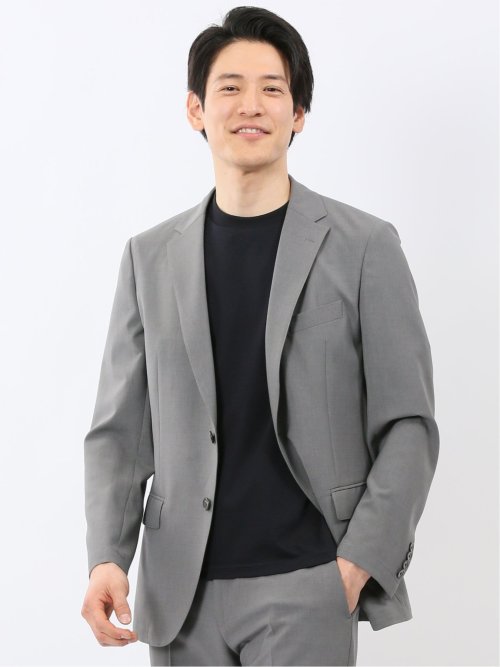 接触冷感 吸湿速乾 スリムフィット 2ボタン ジャケット グレー(セットアップ可能)