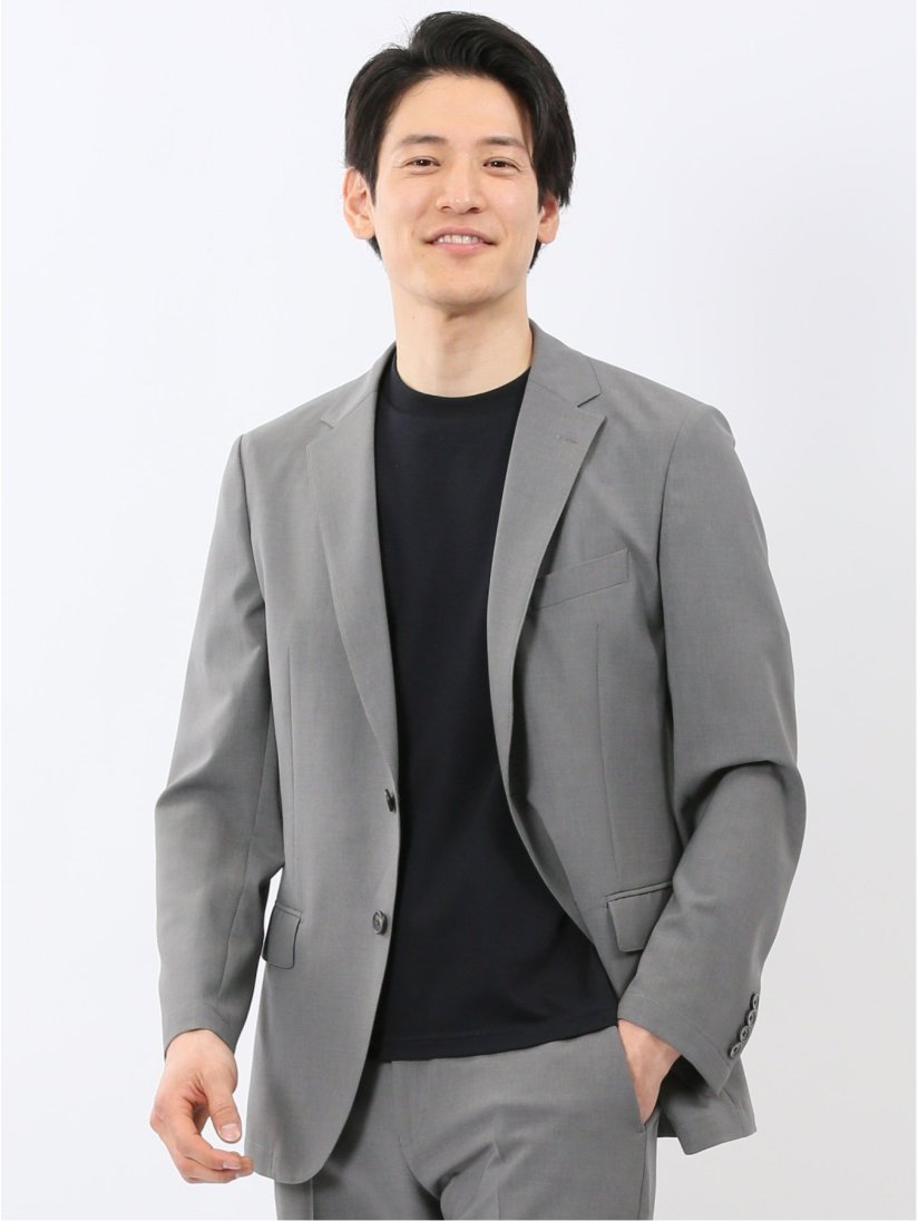 接触冷感 吸湿速乾 スリムフィット 2ボタン ジャケット グレー S 