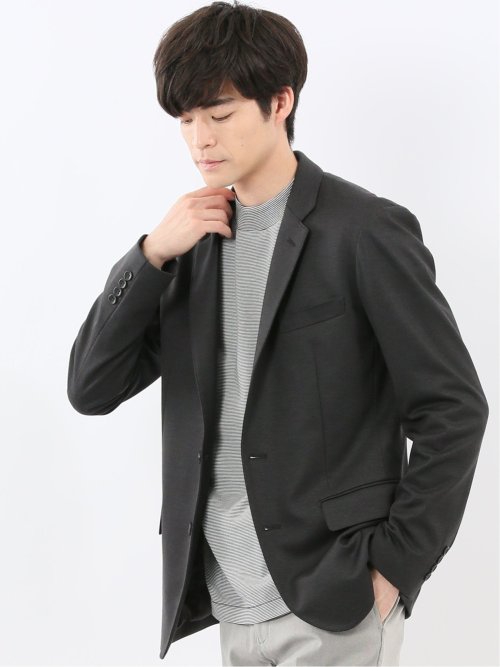 ストレッチポンチ スリムフィット 2ボタン ジャケット カルゼ調 グレー