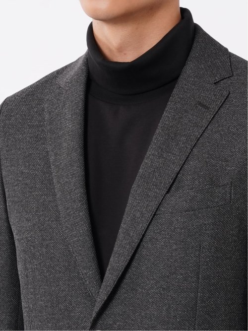 ジャケット メンズ ビジネス セットアップ可能 ストレッチ ウォッシャブル スリム 2ボタン テーラード グレー ライジング ニット