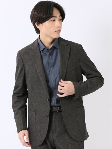 ジャケット メンズ ビジネス セットアップ可能 ストレッチ ウォッシャブル スリム 2ボタン テーラード 茶 ライジング ニット