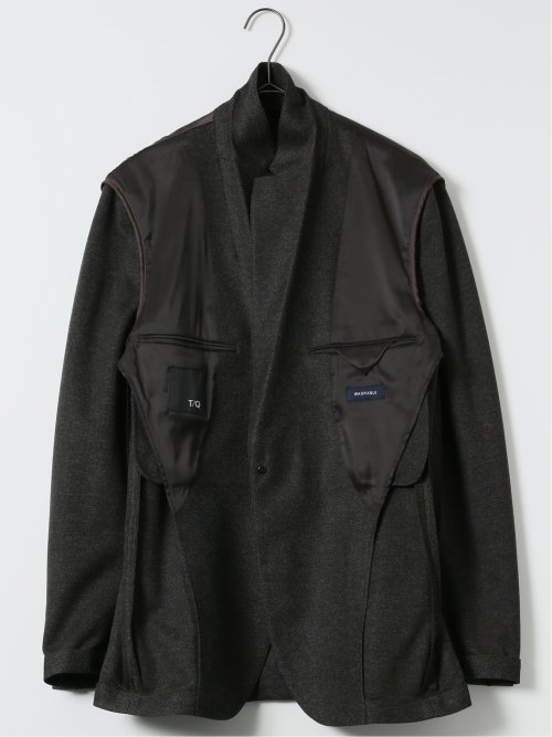 ジャケット メンズ ビジネス セットアップ可能 ストレッチ ウォッシャブル スリム 2ボタン テーラード 茶 ライジング ニット