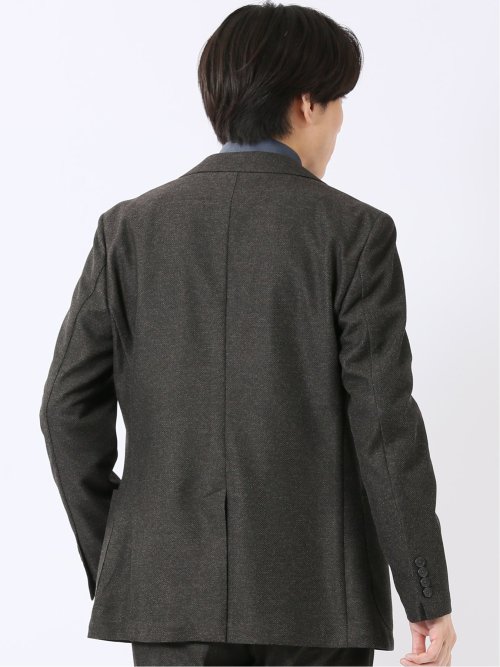 ジャケット メンズ ビジネス セットアップ可能 ストレッチ ウォッシャブル スリム 2ボタン テーラード 茶 ライジング ニット