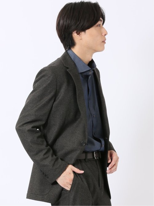 ジャケット メンズ ビジネス セットアップ可能 ストレッチ ウォッシャブル スリム 2ボタン テーラード 茶 ライジング ニット
