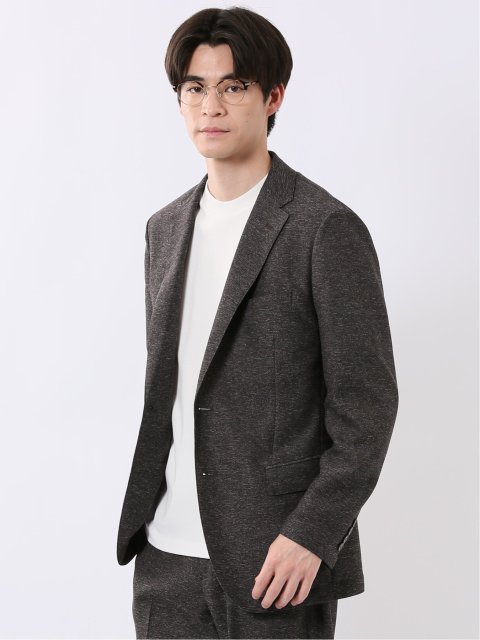 TechLinen スリムフィット 2ボタン ジャケット 茶(セットアップ可能)