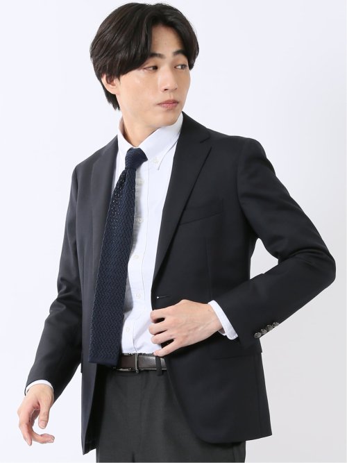 ジャケット ブレザー メンズ ビジネス ストレッチ ウォッシャブル スリム 2ボタン テーラード 紺 ウール混