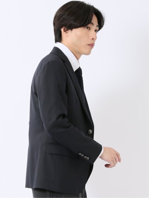 ジャケット ブレザー メンズ ビジネス ストレッチ ウォッシャブル スリム 2ボタン テーラード 紺 ウール混